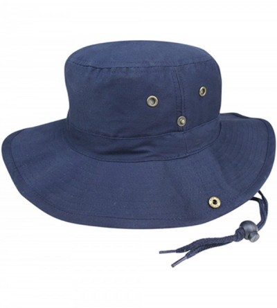 Sun Hats MG Men's Brushed Cotton Twill Aussie Side Snap Chin Cord Hat - Navy Blue - CU11MCBW3QB $29.84