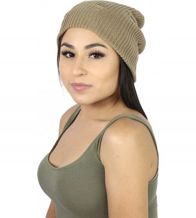 Skullies & Beanies Boho Distressed Slouch Beanie- Ripped Long Hipster Oversized Ribbed Knit Skull Hat - Camel - CG186HDKUD2 $...