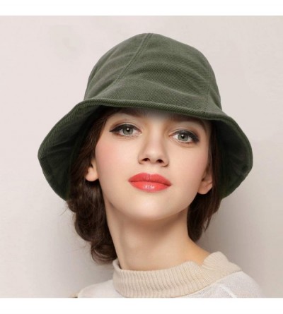 Berets Women Fashion Bucket Cloche Hat Twill Corduroy Fisherman Hat Packable Casual Autumn Winter Hat - Army Green - C218AI6H...