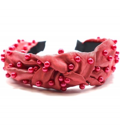 Headbands New York- Women's Fashion- Trendy Knotted Pearl Structured Headband - Red/Red Pearl - CV18Y67N35U $25.33