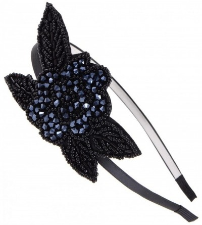 Headbands Womens Flapper Crystal Beaded Black Blue Flower Headband - Black & Blue - CI117WZJET1 $34.62
