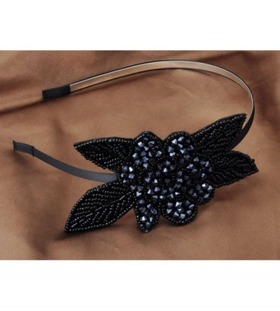 Headbands Womens Flapper Crystal Beaded Black Blue Flower Headband - Black & Blue - CI117WZJET1 $17.70