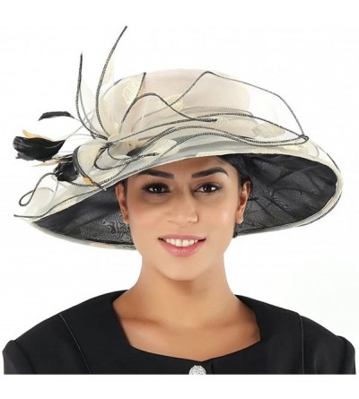 Sun Hats Women Race Hats Organza Hat with Ruffles Feathers - Light Champagne - CF12FIV2OO7 $25.98