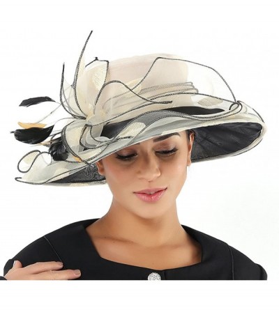 Sun Hats Women Race Hats Organza Hat with Ruffles Feathers - Light Champagne - CF12FIV2OO7 $25.98