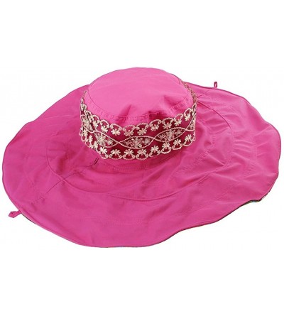 Sun Hats Womens Wide Brim Sun Hat Floppy Canvas Summer Beach Bucket Hat UPF 50+ - Rose - C012H96BII7 $16.65