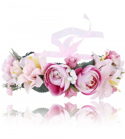 Headbands Flower Crown Bohemian Floral Headdress - Female Flower Headband Hair Wreath Wedding Hair Accessories (Pink) - C018D...