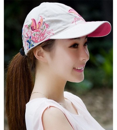 Baseball Caps Women Casual Embroidered Butterfly/flower Baseball Cap Fashion Hat - White - CJ11AJ0K5CF $18.51