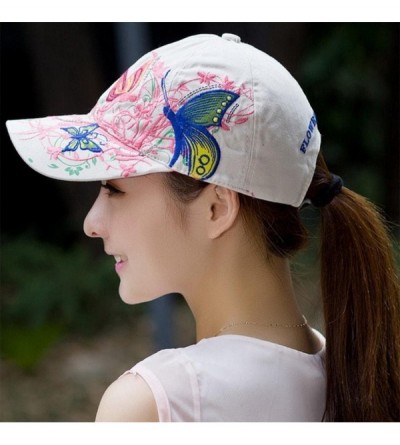 Baseball Caps Women Casual Embroidered Butterfly/flower Baseball Cap Fashion Hat - White - CJ11AJ0K5CF $18.51