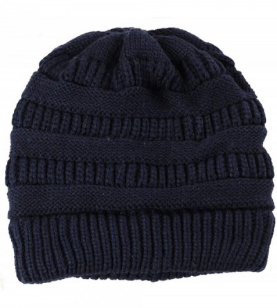 Skullies & Beanies Cable Knit Beanie Slouchy Hats Fleece Lined Cuff Toboggan Crochet Winter Cap Warm Hat Womens Mens - Navy -...