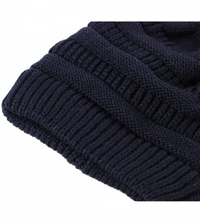 Skullies & Beanies Cable Knit Beanie Slouchy Hats Fleece Lined Cuff Toboggan Crochet Winter Cap Warm Hat Womens Mens - Navy -...