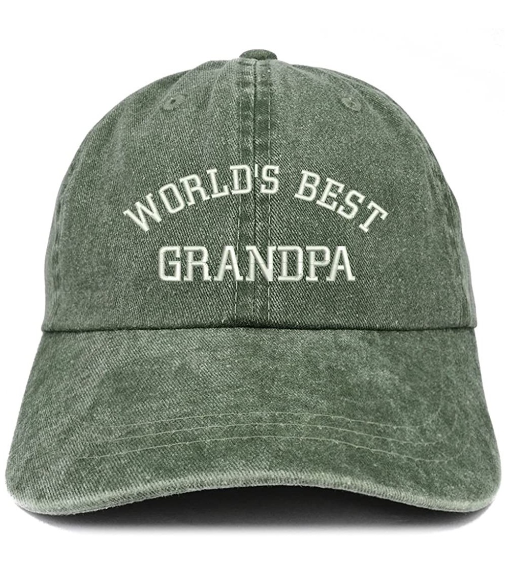 Baseball Caps World's Best Grandpa Embroidered Pigment Dyed Low Profile Cotton Cap - Dark Green - C018CTTK49N $15.74
