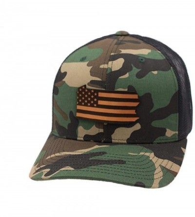 Baseball Caps 'Pennsylvania Patriot' Leather Patch Hat Curved Trucker - Camo - C218IGQGX8C $22.92