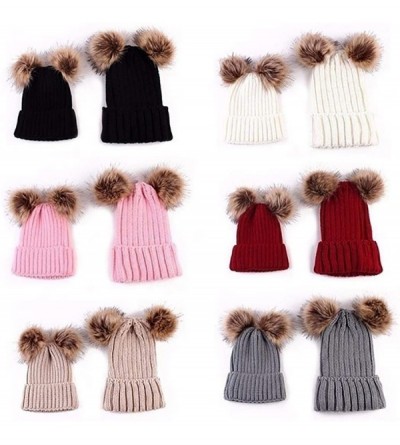 Skullies & Beanies Adults Children Kids Double Fur Winter Casual Warm Cute Knitted Beanie Hats - Gray - CV18A962AW2 $51.95