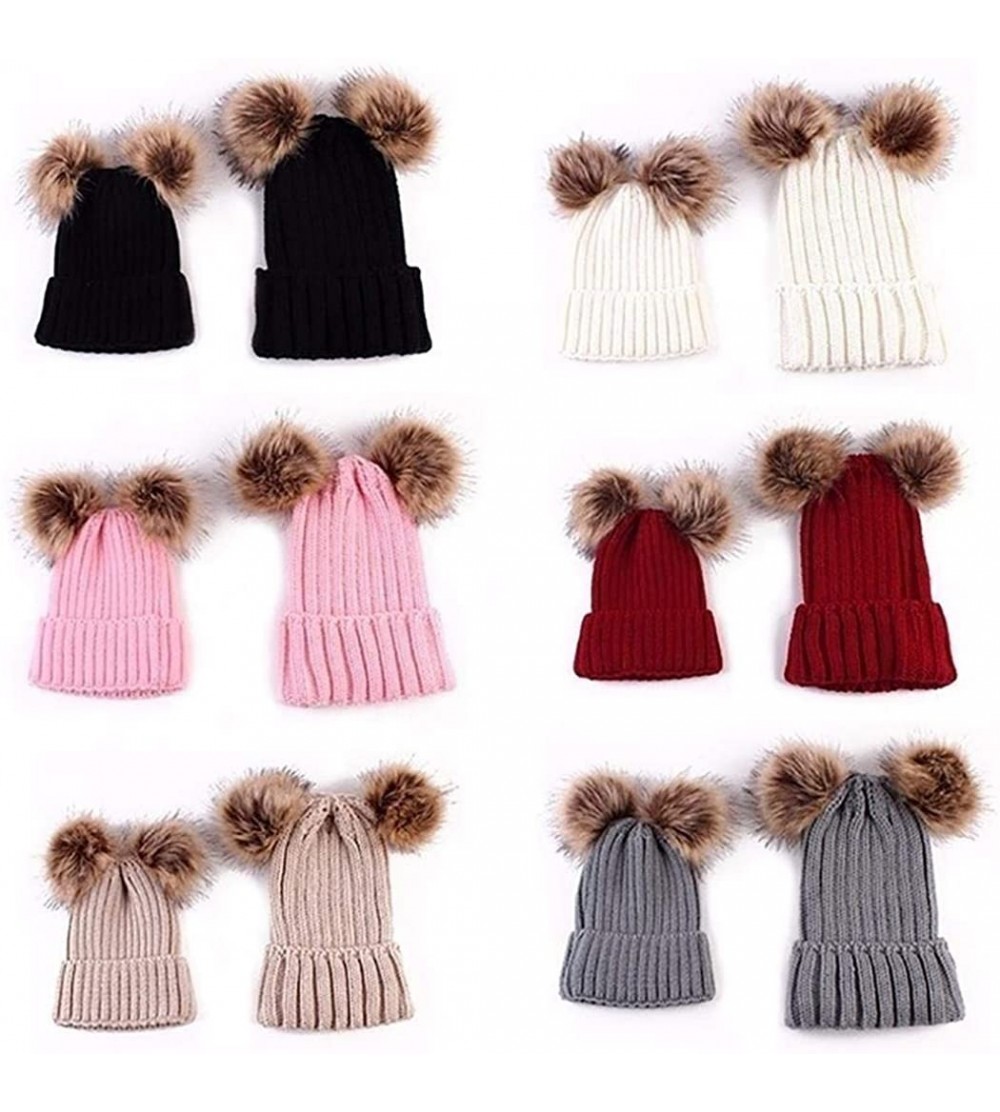 Skullies & Beanies Adults Children Kids Double Fur Winter Casual Warm Cute Knitted Beanie Hats - Gray - CV18A962AW2 $29.19