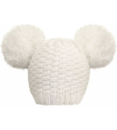 Skullies & Beanies Women's Winter Chunky Knit Beanie Hat w/Double Pompom Ears - White - CH12OCUME8U $14.79