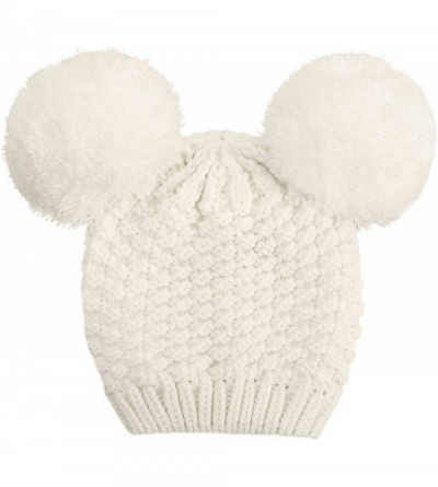 Skullies & Beanies Women's Winter Chunky Knit Beanie Hat w/Double Pompom Ears - White - CH12OCUME8U $14.79