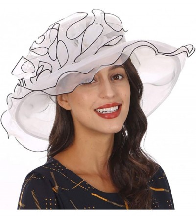 Sun Hats Ladies Wide Brim Organza Derby hat for Kentucky Derby Church Tea Party Wedding - S020-white - C118R3D8K0E $18.42