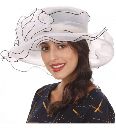 Sun Hats Ladies Wide Brim Organza Derby hat for Kentucky Derby Church Tea Party Wedding - S020-white - C118R3D8K0E $18.42