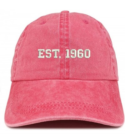 Baseball Caps EST 1960 Embroidered - 60th Birthday Gift Pigment Dyed Washed Cap - Red - CV180QHL8XS $18.10