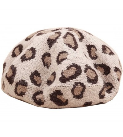 Berets Womens French-Beret-Leopard Print Vintage Angora Winter-Beanie Hat Warm - Khaki - CR18YH90389 $11.82