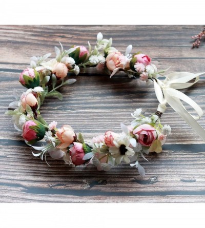 Headbands Adjustable Flower Headband Floral Garland Crown Halo Headpiece Boho with Ribbon Wedding Festival Party - R - C218SO...