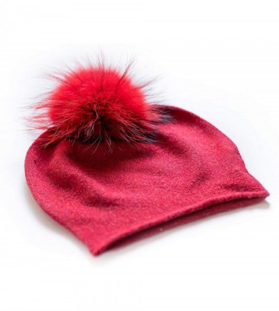 Skullies & Beanies Women's Winter 100% Pure Cashmere Beanie hat with Detachable Real Fur Pompom - Red - C01939LMD63 $107.05