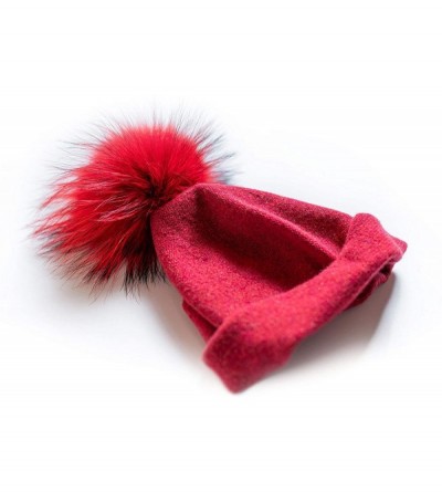 Skullies & Beanies Women's Winter 100% Pure Cashmere Beanie hat with Detachable Real Fur Pompom - Red - C01939LMD63 $39.69