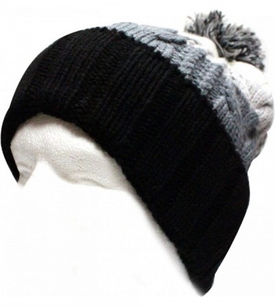 Skullies & Beanies Bold Stripe Pom Pom Knit Hat - Black - CG11HTWUNPL $12.73
