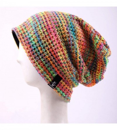 Skullies & Beanies Women's Slouchy Beanie Knit Beret Skull Cap Baggy Winter Summer Hat B08w - Pink/Yellow/Green - CY18UTT5Y7I...