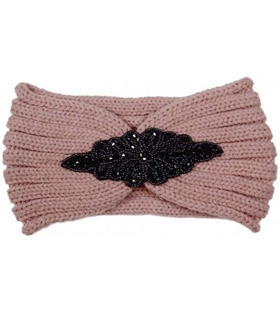 Cold Weather Headbands Women's Winter Sequin Flower Knitted Headband Ear Warmern - Bead - Pink - CX18HD6LMUT $8.01
