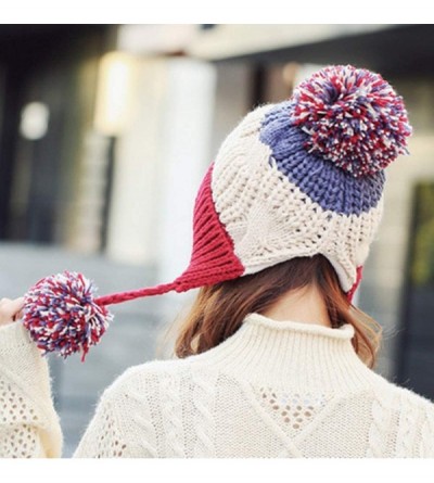 Skullies & Beanies Women Winter Soft Knitted Beanie Hat Ski Ear Flaps Caps for Girls Warm Hats - Beige Red-2 - CA18K60MN99 $1...