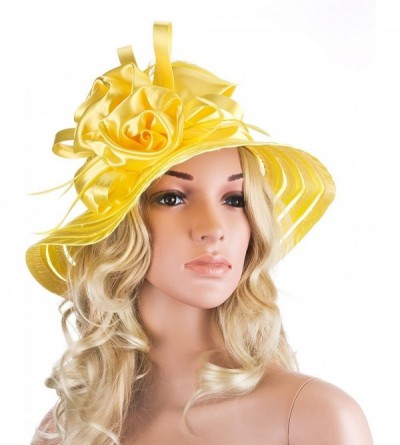 Sun Hats Womens Solid Color Satin Church Wedding Kentucky Derby Sun Hat A214 - Yellow - CF11W76ZFRZ $18.18