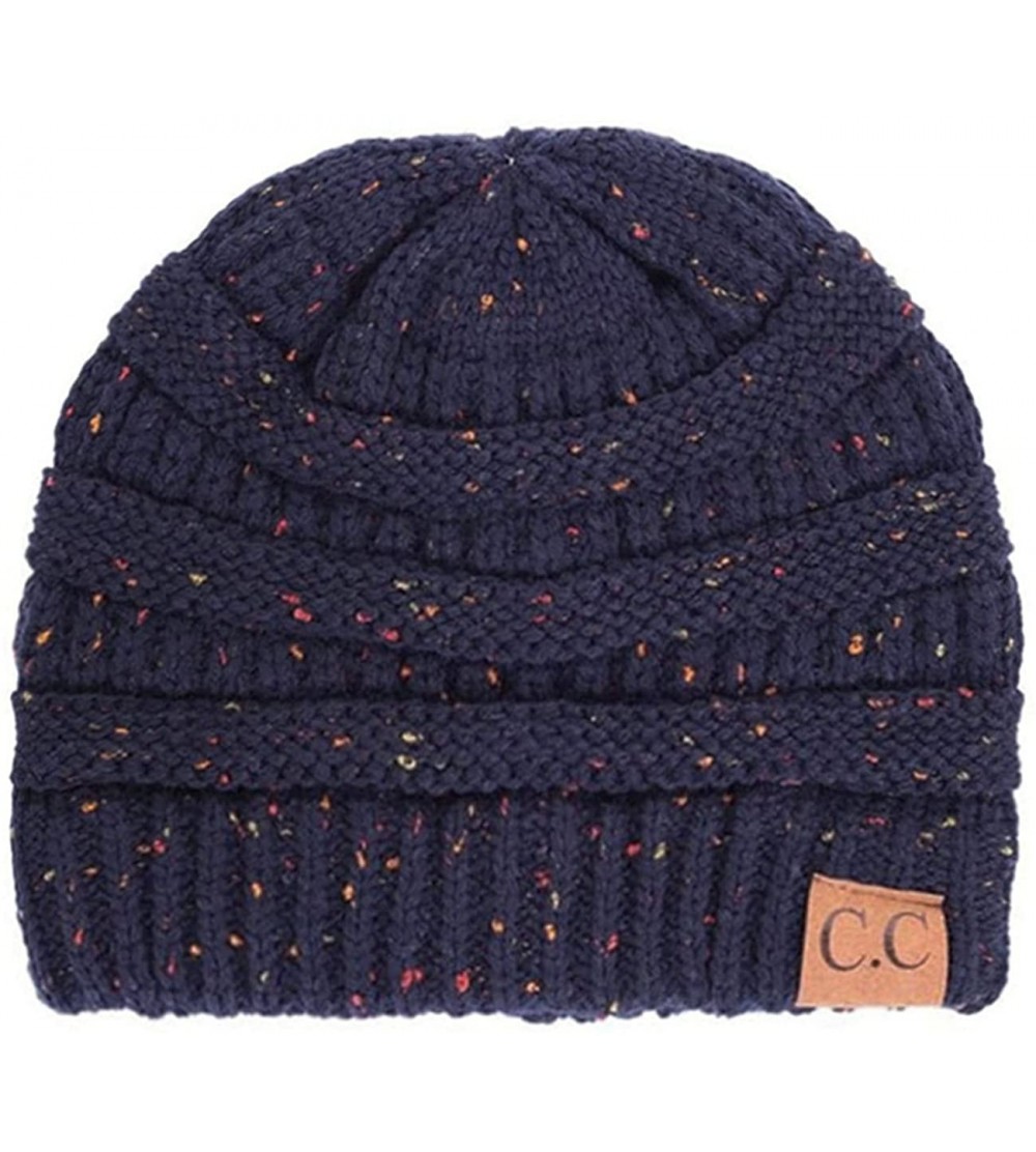 Skullies & Beanies Unisex Confetti Ribbed Cable Knit Thick Soft Warm Winter Beanie Hat - Navy - C012823S0I7 $12.09