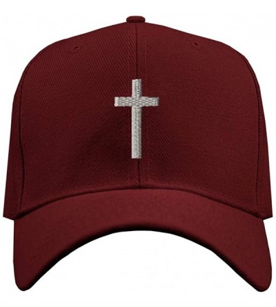 Baseball Caps Baseball Cap Cross Silver Embroidery Acrylic Dad Hats for Men & Women Strap - Burgundy Design Only - CK18W4HM6N...