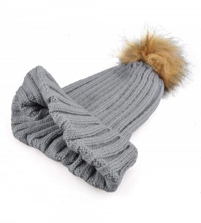 Skullies & Beanies Women Pom Pom Hat Winter Warm Knit Pom Beanie Hats - 2 Pack - Light Gray & Black - C918I4IZO38 $11.11