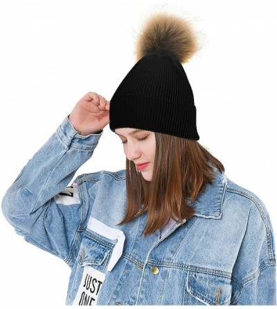 Skullies & Beanies Women Pom Pom Hat Winter Warm Knit Pom Beanie Hats - 2 Pack - Light Gray & Black - C918I4IZO38 $11.11