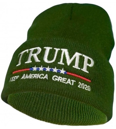 Skullies & Beanies Keep America Great 2020 Donald Trump Unisex Cuffed Plain Skull Knit Hat Cap - Green 002 - CA18YQELKLY $9.79