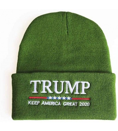 Skullies & Beanies Keep America Great 2020 Donald Trump Unisex Cuffed Plain Skull Knit Hat Cap - Green 002 - CA18YQELKLY $9.79