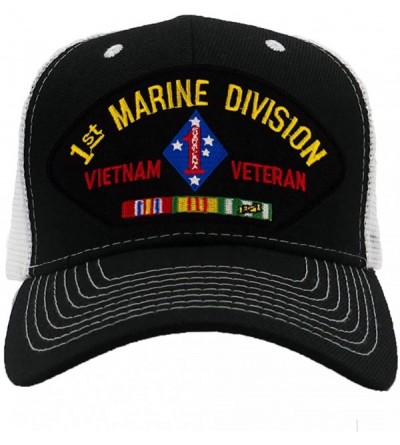 Baseball Caps USMC - 1st Marine Division - Vietnam Hat/Ballcap Adjustable One Size Fits Most - Mesh-back Black & White - CS18...