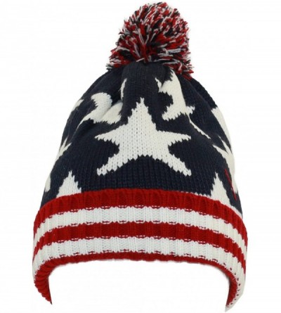 Skullies & Beanies Premium Unisex Warm Knit USA American Flag Style Beanie Hat - Whtie - CA11PM3T9LN $11.16