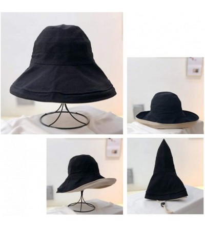 Sun Hats Women's Foldable Flap Cover UV Protective Wide Brim Bucket Cotton Beach Sun Hat Summer Hat - Black White - C118W5KT2...