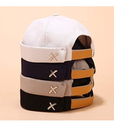 Skullies & Beanies Men Hats Docker Cap Hats Beanie Sailor Cap Worker Hat Rolled Cuff Retro Brimless Hat with Adjustable - C11...