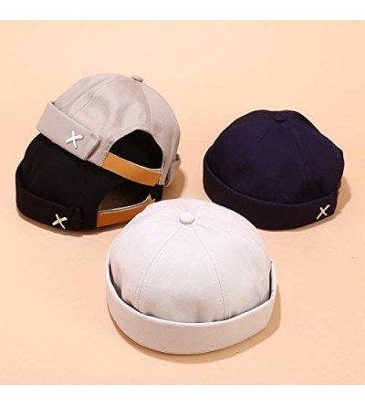 Skullies & Beanies Men Hats Docker Cap Hats Beanie Sailor Cap Worker Hat Rolled Cuff Retro Brimless Hat with Adjustable - C11...