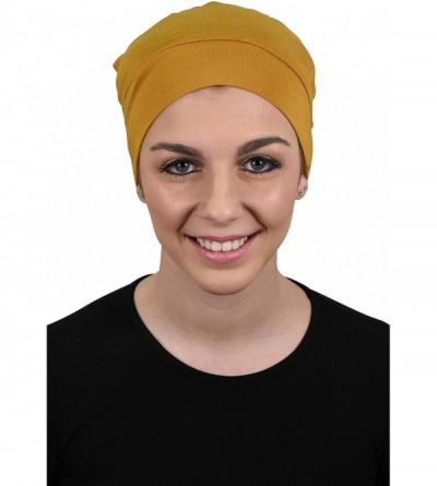 Skullies & Beanies Womens Soft Sleep Cap Comfy Cancer Wig Liner & Hair Loss Cap - Mustard - C312LNKYXKF $15.07