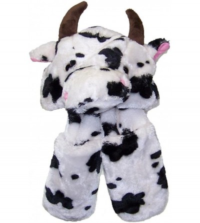 Skullies & Beanies Adult/Teen Animal Character Ear Flap Beanie (One Size) - Cow W/Hand Warmers - CD186EK5CI8 $16.78