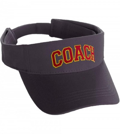 Baseball Caps Classic Sport Team Coach Arched Letters Sun Visor Hat Cap Adjustable Back - Charcoal Hat Gold Red Letters - CO1...