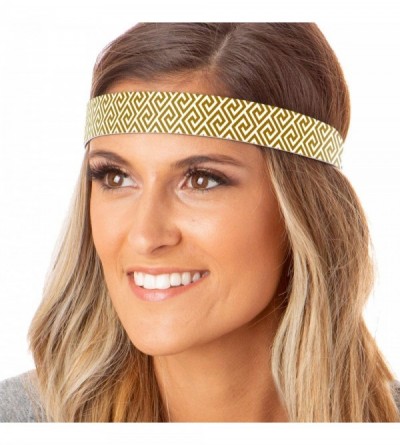 Headbands Women's No Slip Cute Fashion Headbands Hair Band Gift Packs - White & Gold Greek Key 2pk - CN11FAWTXQV $12.33