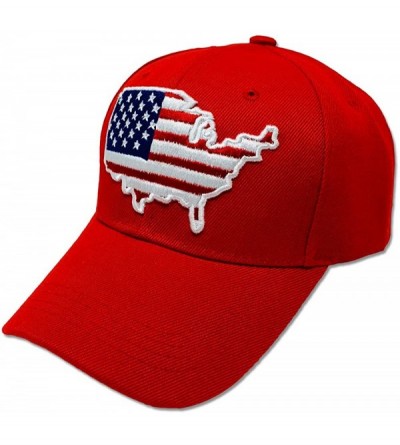 Baseball Caps USA Flag Snapback - Classic US Flag 3D Embroidered Baseball Cap - Us Map - Red - CO18ILS7ZXW $12.24