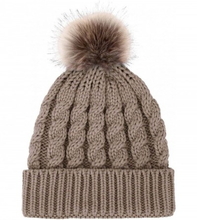 Skullies & Beanies Women's Knit Winter Hat Pom Pom Beanie - Light Khaki - CJ18HK95IAX $16.80