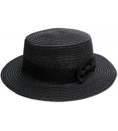 Sun Hats Women Bowknot Straw Hat Summer Fedoras Boater Sun Hat - Black - C312GMUG2OL $10.70